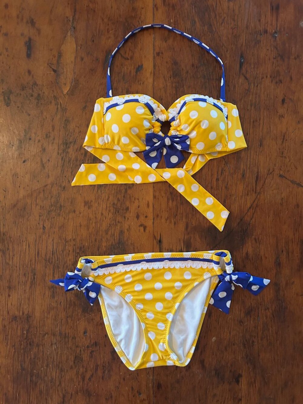 Vintage Betsey Johnson Yellow Polka Dot Bikini